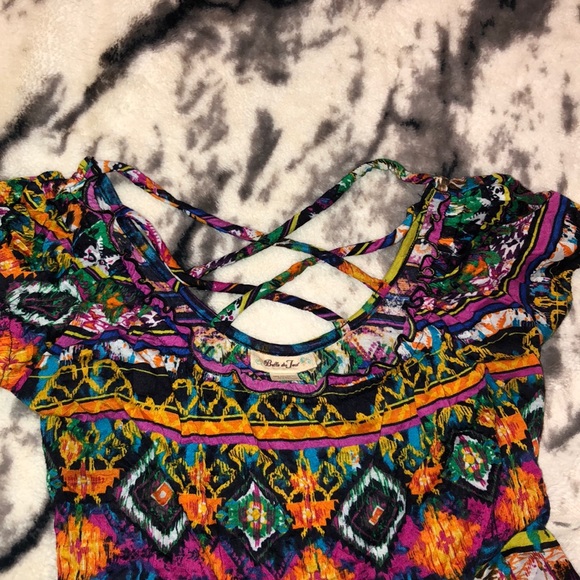 Vibrant Tribal Multicolor Top with Crisscross Back - Picture 3 of 5